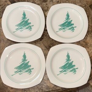 Vintage Nikko  Evergreen  Green Tree Design Salad / Dessert  Plates Set of 4